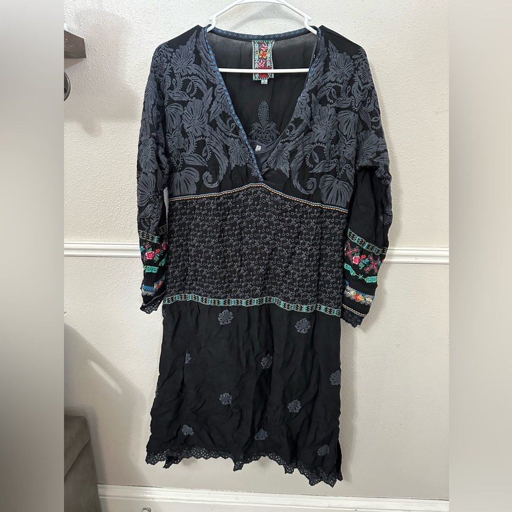 Johnny Was Black and Gray Plunge Sundress